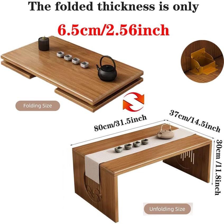 foldable japanese floor table bamboo japanese folding table, japanese coffee table no assembly, portable solid wood folding coffee table for sitting on the floor, low meditation table easy storage a-31.5*14.5