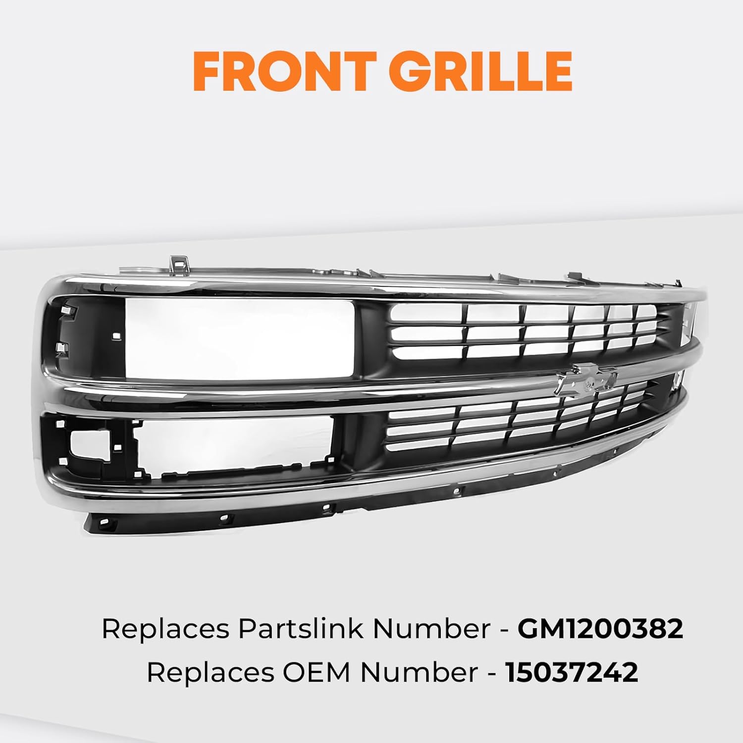 Front Express Grille - Chrome Shell With Gray Insert Grill Compatible With 1996-2002 Chevy Express 1500 2500 3500 GM1200382 15037242 (Fits Composite Headlights Type)
