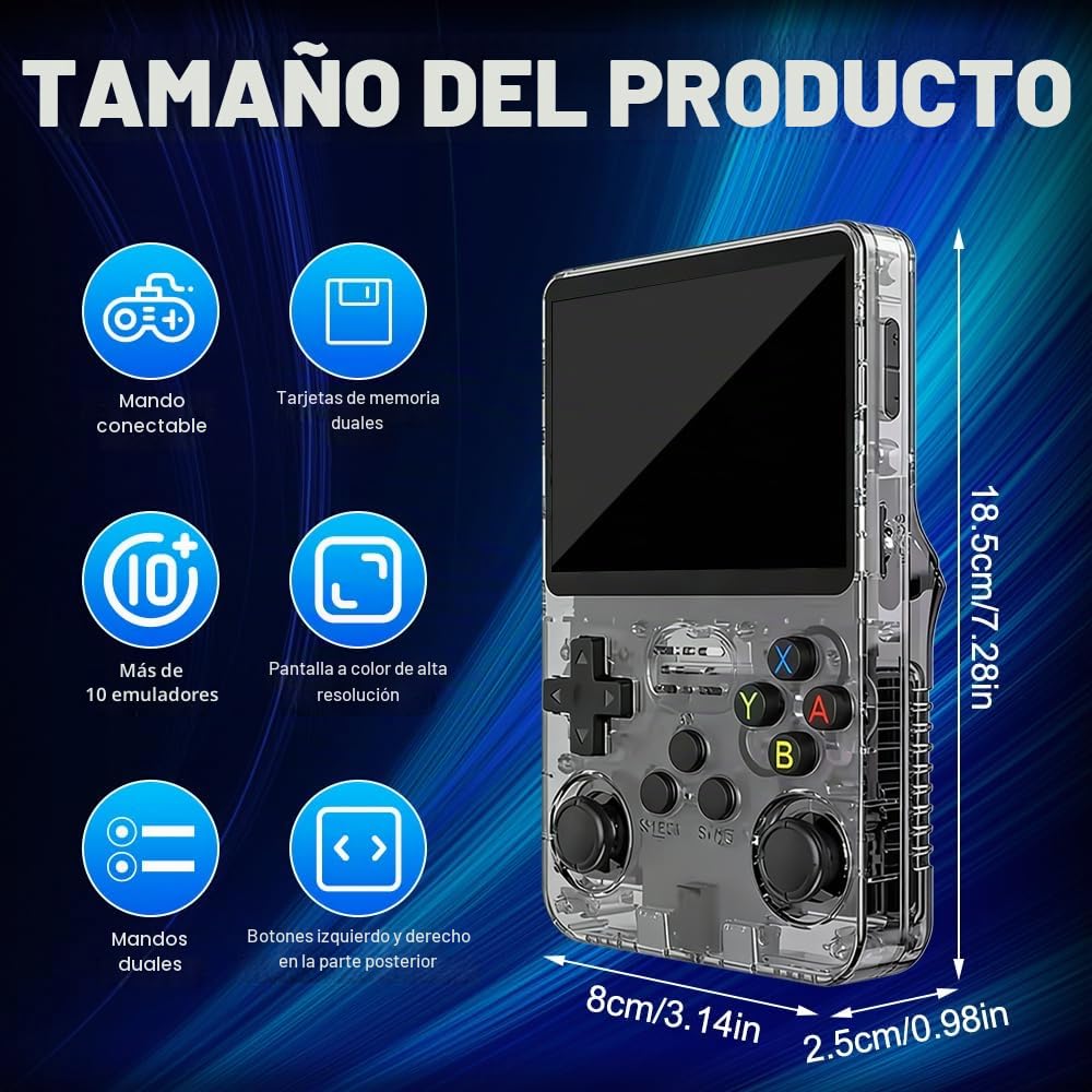 R36s - Consola de juegos portátil retro con pantalla de 3,5 pulgadas, tarjeta TF de 64 GB y más de 15.000 juegos clásicos, consola portátil R36s de juegos (negro)