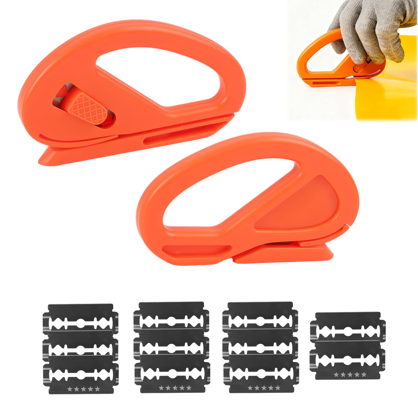 Coupe Papier Cadeau Lot de 2, Sliding Gift Wrapping Paper Cutter avec Lames, Safety Cutter Car, Lames Remplaçables