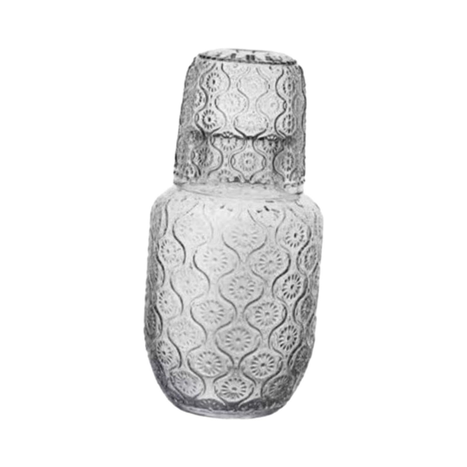 Fenteer Vintage Bedside Water Carafe and Glass Set, Includes 14 Ounce Glass Pitcher & 5 Ounce Cup, Nightstand Water Carafe and Glass with Cup for Bedroom Table