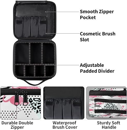 Miniatura 4 de Bolsa de maquillaje de viaje para mujer, grande, cuadrada, portátil, profesional, de tren de coqueta, estuche de cosméticos con asa de flamenco,