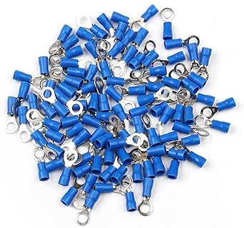 ESPtronics 50 Pcs Ring Type Wire Crimp Connectors 16-14AWG Insulated Terminals Ring Electrical Wire Connectors RV2-4 Terminal Block Wire Connector For DIYtronics