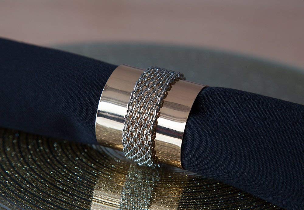 Decor Trader Gold Metal Napkin Rings With Chain Band - Perfect For Xmas Dinner Events Wedding Decor Pack Of 6 (Gold)