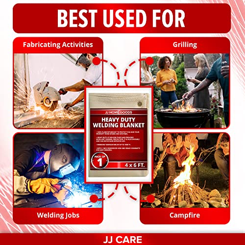 Jj Care Welding Blanket - 850Gsm 4Ft X 6Ft [Pack Of 1] Heavy Duty Welding Blankets Fireproof With Brass Grommets, Fiberglass Welding Curtain, Fire Retardant Welders Blanket, Welding Shield #TOP6
