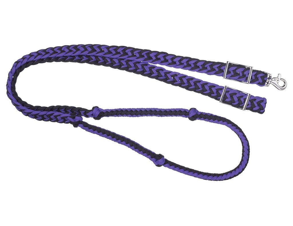 Tough 1 Knotted Cord Roping Reins, Purple/Black, 8'