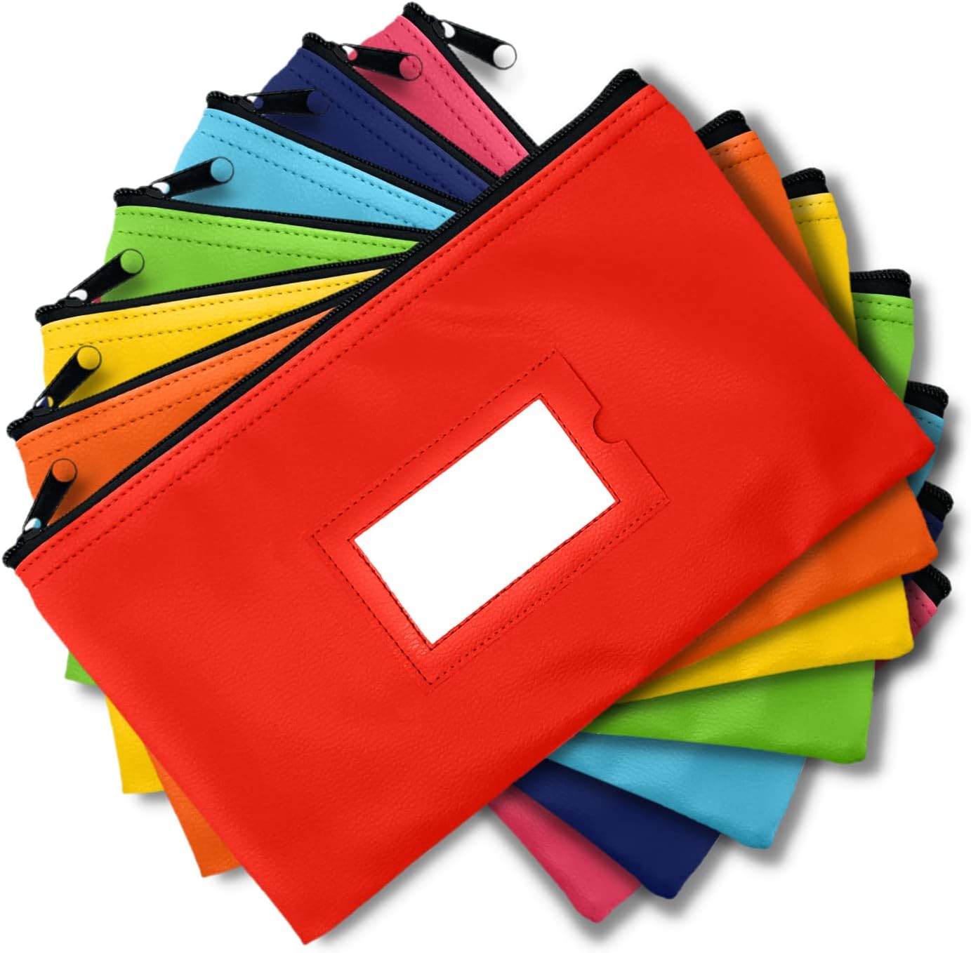 Money Bank Deposit Bag with zipper | 11x6 inch | 7 Days 7 Pieces 7 Colors | Durable Leatherette Money Cash Coin Check Wallet Pouch for Men & Women with Framed ID Window and 7 Blank Card | by GIDABRAND