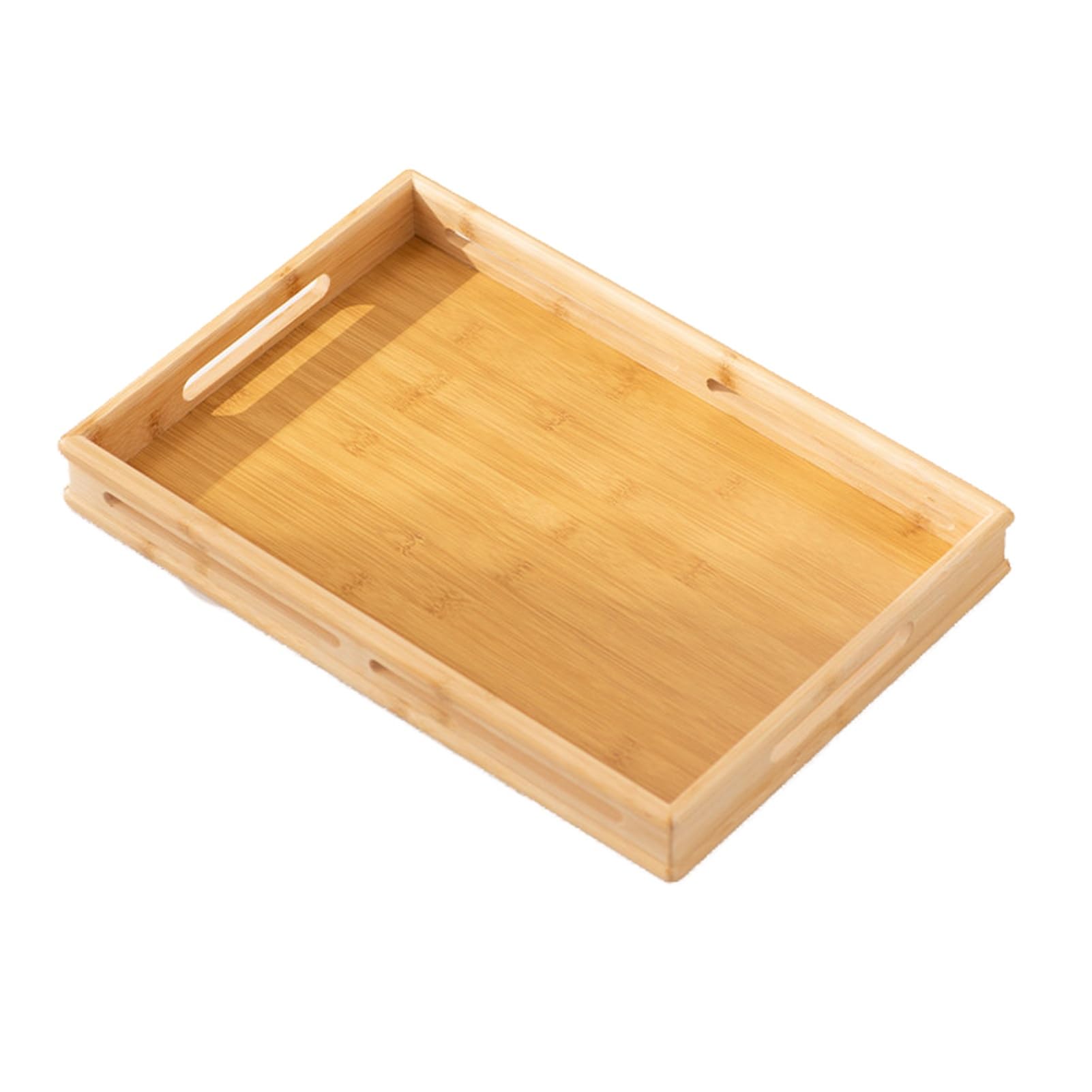 Bamboo Household Tray,Rectangular Fruit,Openwork Handle,Suitable for Living Rooms and Bathrooms(Color2,39x26x5cm)