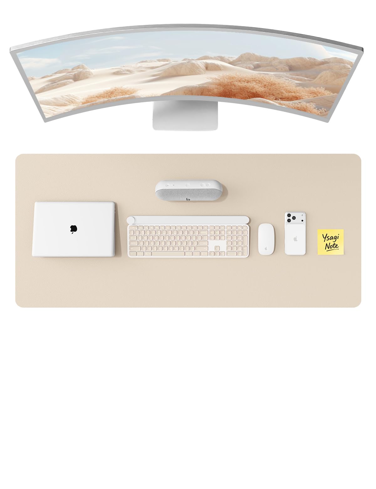 YSAGi Leather Desk Pad Protector, Office Desk Mat, Large Mouse Pad, Non-Slip PU Leather Desk Blotter, Laptop Desk Pad, Waterproof Desk Writing Pad for Office and Home (Eggshell, 47" x 17") Eggshell 47" x 17"
