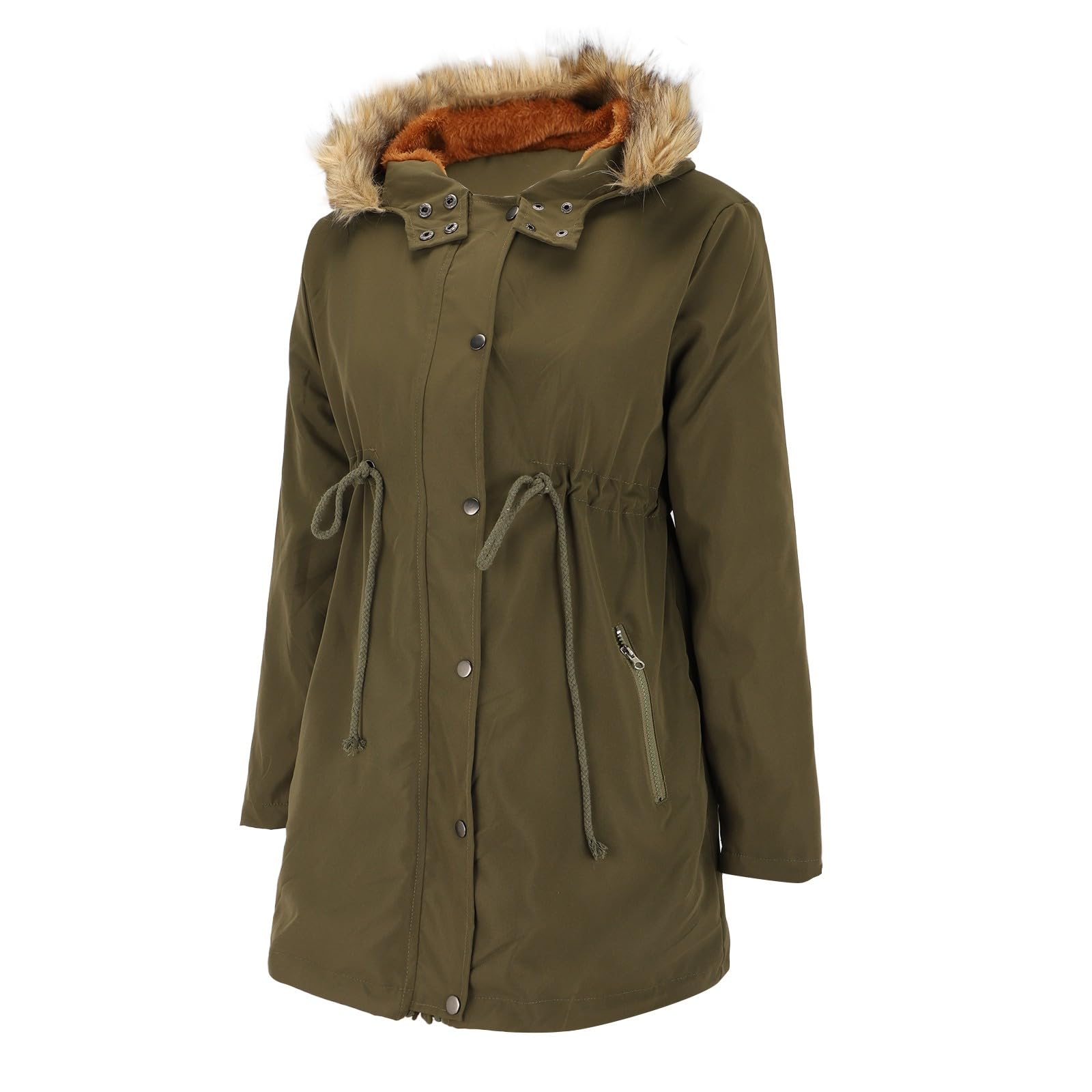 Chaqueta De Maternidad Con Inserción Para Bebé Versátil Abrigos De Algodón 3 En 1 Invierno Longitud De La Rodilla Con Cordón Ajustable Y Cuello De Piel Chaquetas De Invierno Cálido Chaquetas De