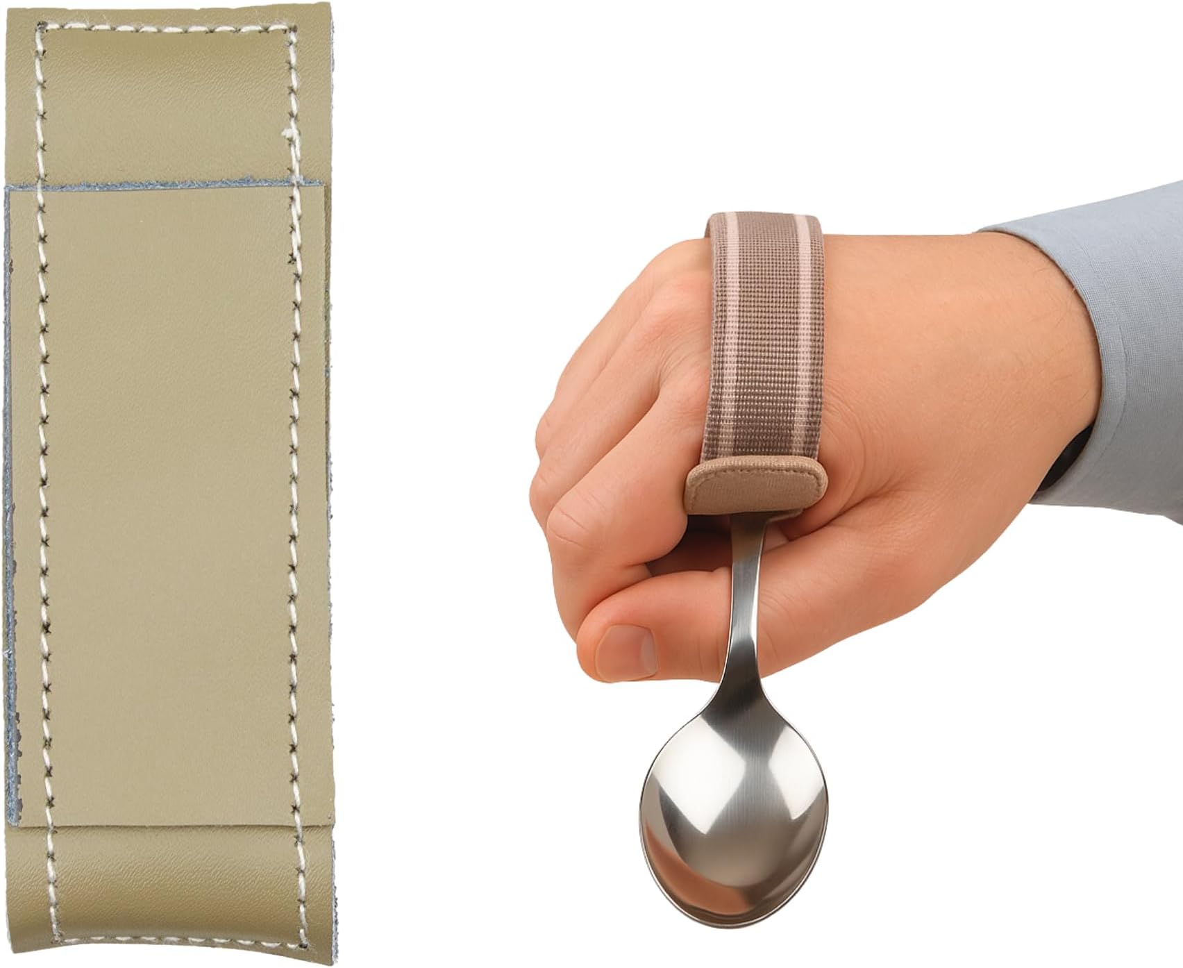 Universal Cuff, Medium, Leather Adaptive Utensil & Writing Aid Holder with Elastic Strap, 3" Knuckle Width, Assistive Device for Limited Hand Ability or Grip Strength