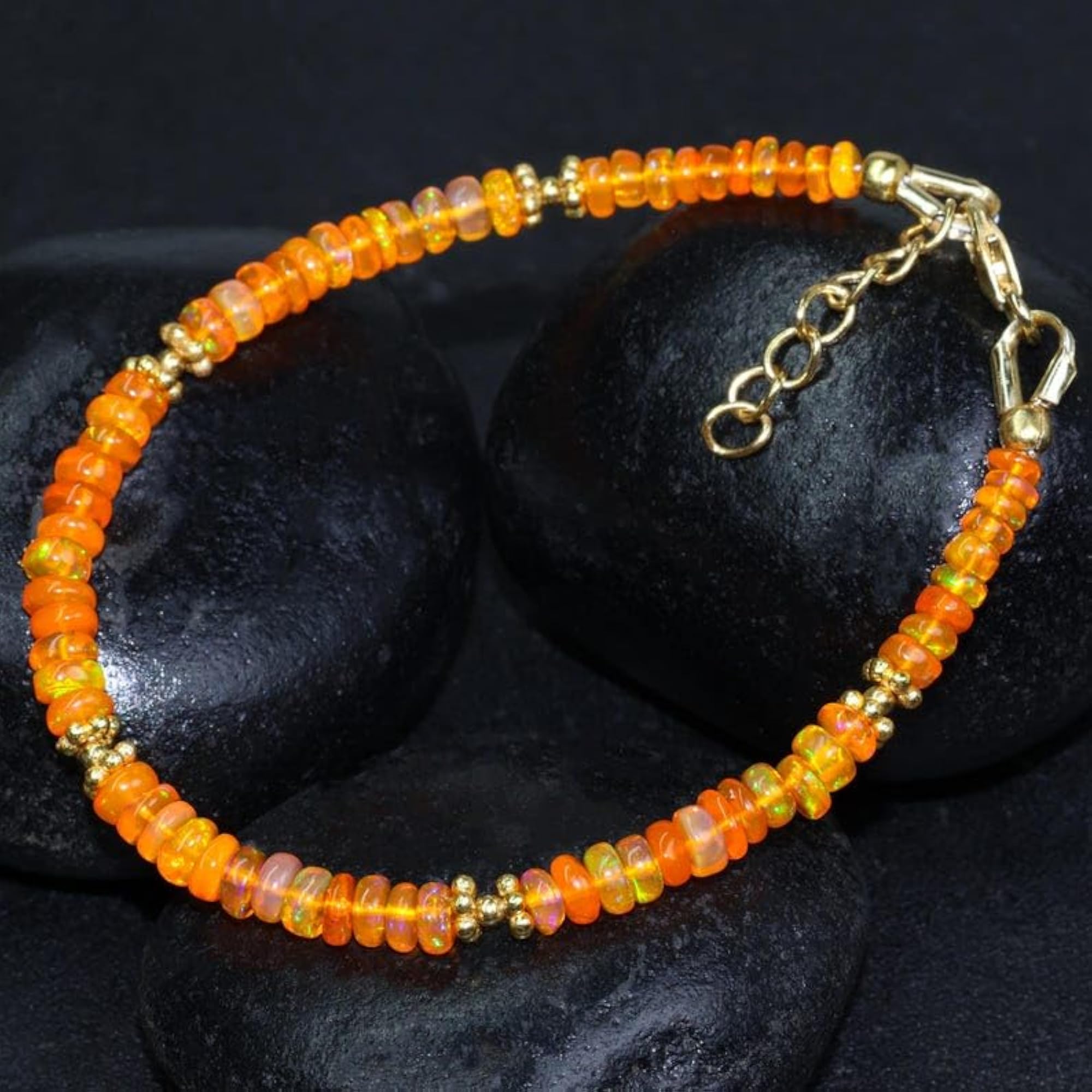 Ethiopian Opal Rondelle Beaded Bracelet, Adjustable Multicolor