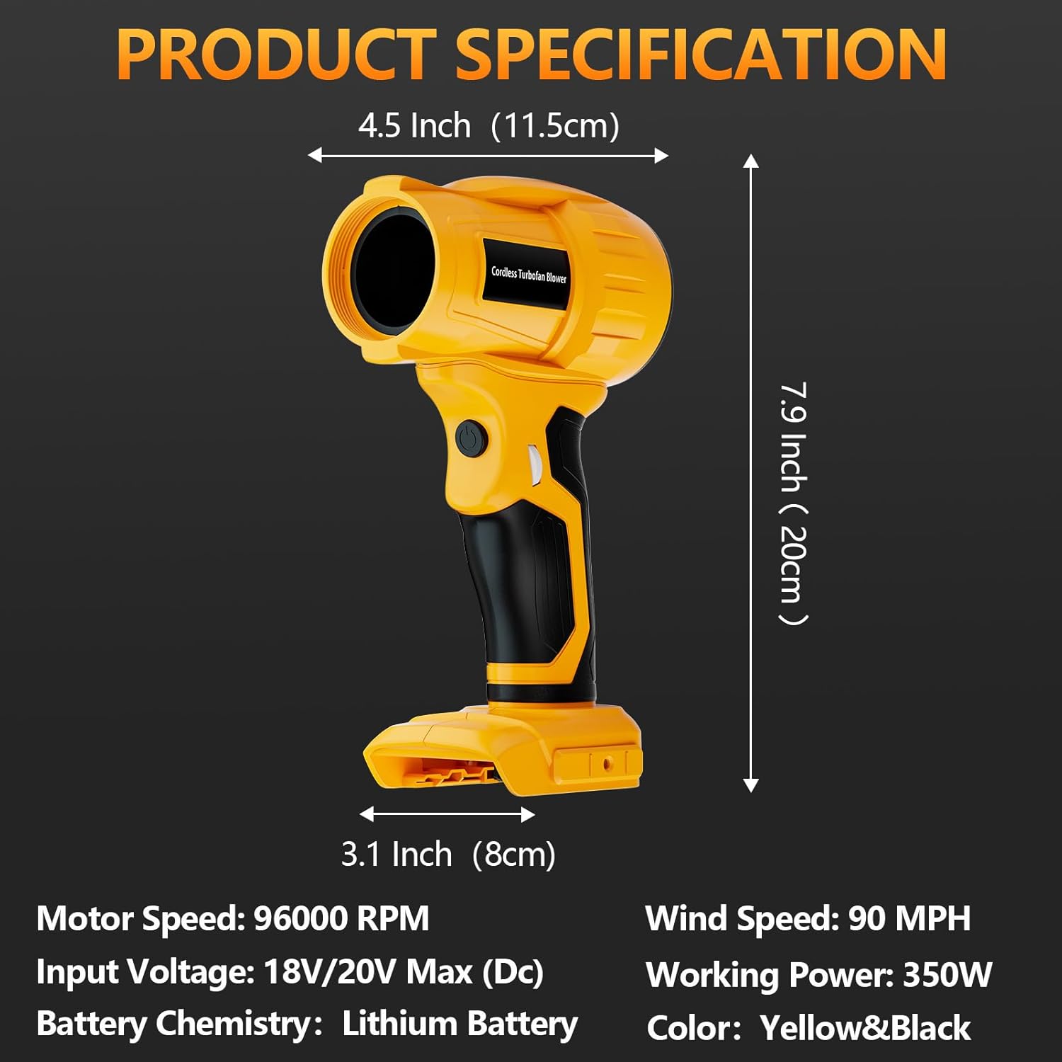 Mini Blower Cordless Air Blower Duster Compatible with Dewalt 20V Max Battery, Handheld Blower Turbo Jet Fan Dust 350W 96000 RPM Adjustable Wind Speed for Dust Removal Cleaning (Tool Only) - Image 7