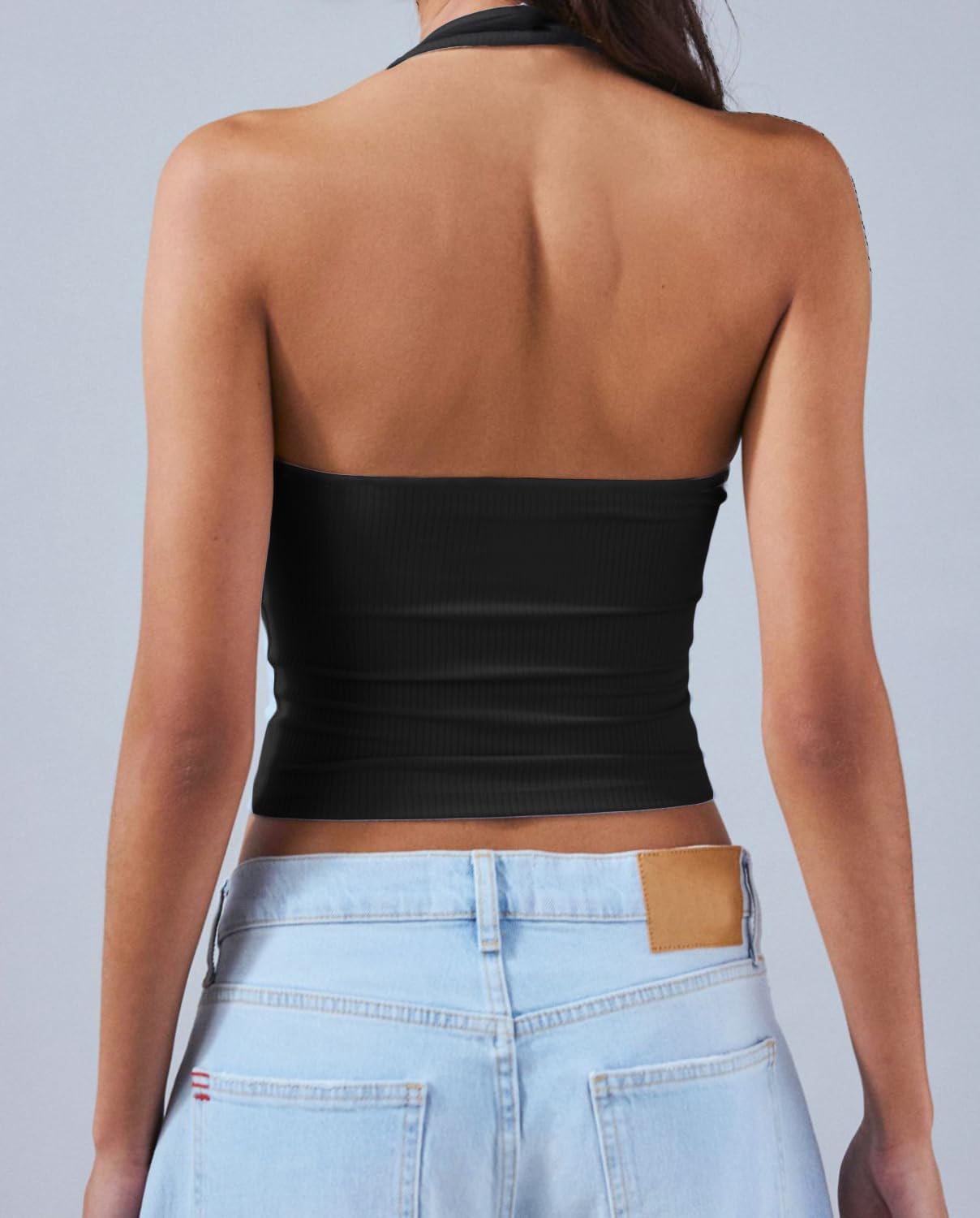 Halter Tops for Women 2025 Summer V Neck Sleeveless Backless Going Out Slim Fit Crop Tops Cute Y2k Clothes - Image 2