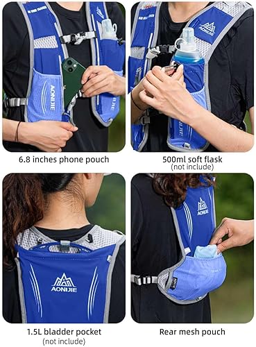 Miniatura 6 de AONIJIE Chaleco de hidratación para correr para mujeres y hombres, apto para vejiga de 1.5 litros de 6.8 pulgadas, mochila de senderismo de