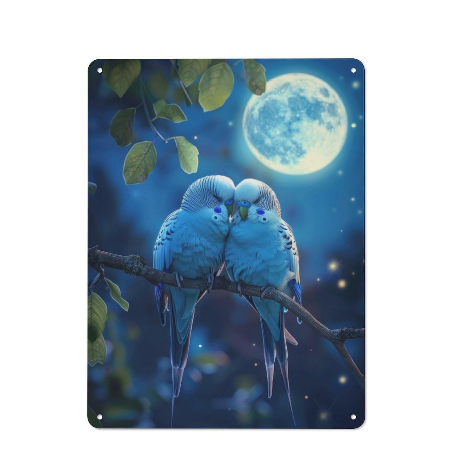 Parakeets At Night Vintage Metal Wall Decor 40x30cm, Tin Wall Sign for Restaurant, Kitchen, Counter Or Breakfast Nook