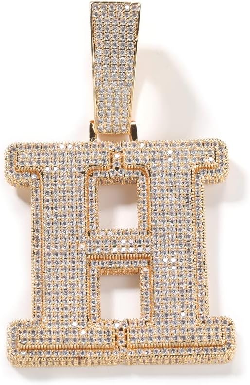 The Jewelers House Big Iced Out Hip Hop Custom 14K Yellow Gold Finish Simulated Diamond Bling Letter Name Initial Alphabet Pendant Charm Necklace 3.25 Inches, Free Chain