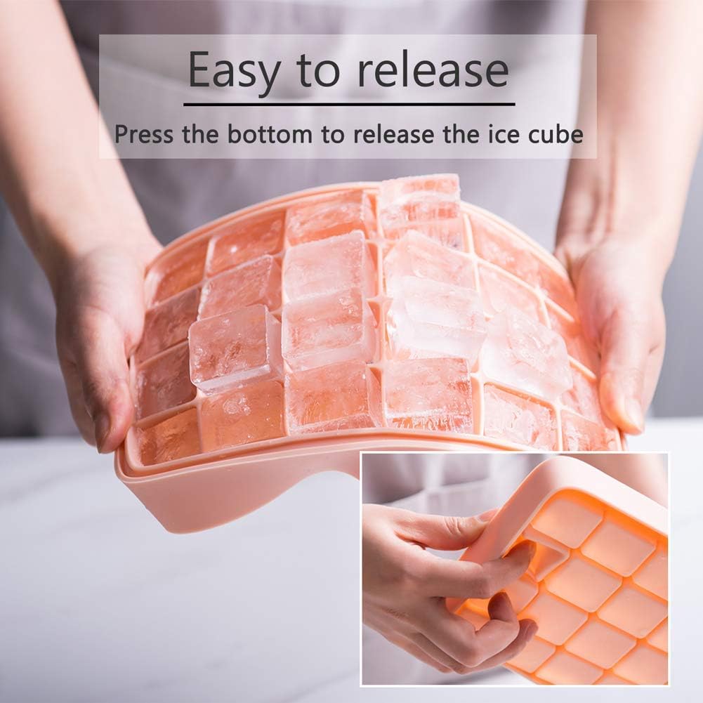 GREENRAIN Ice Cube Tray Silicone Easy Release Flexible 24-Ice Trays Molds with Removable Lid Dishwasher Safe (Blue)