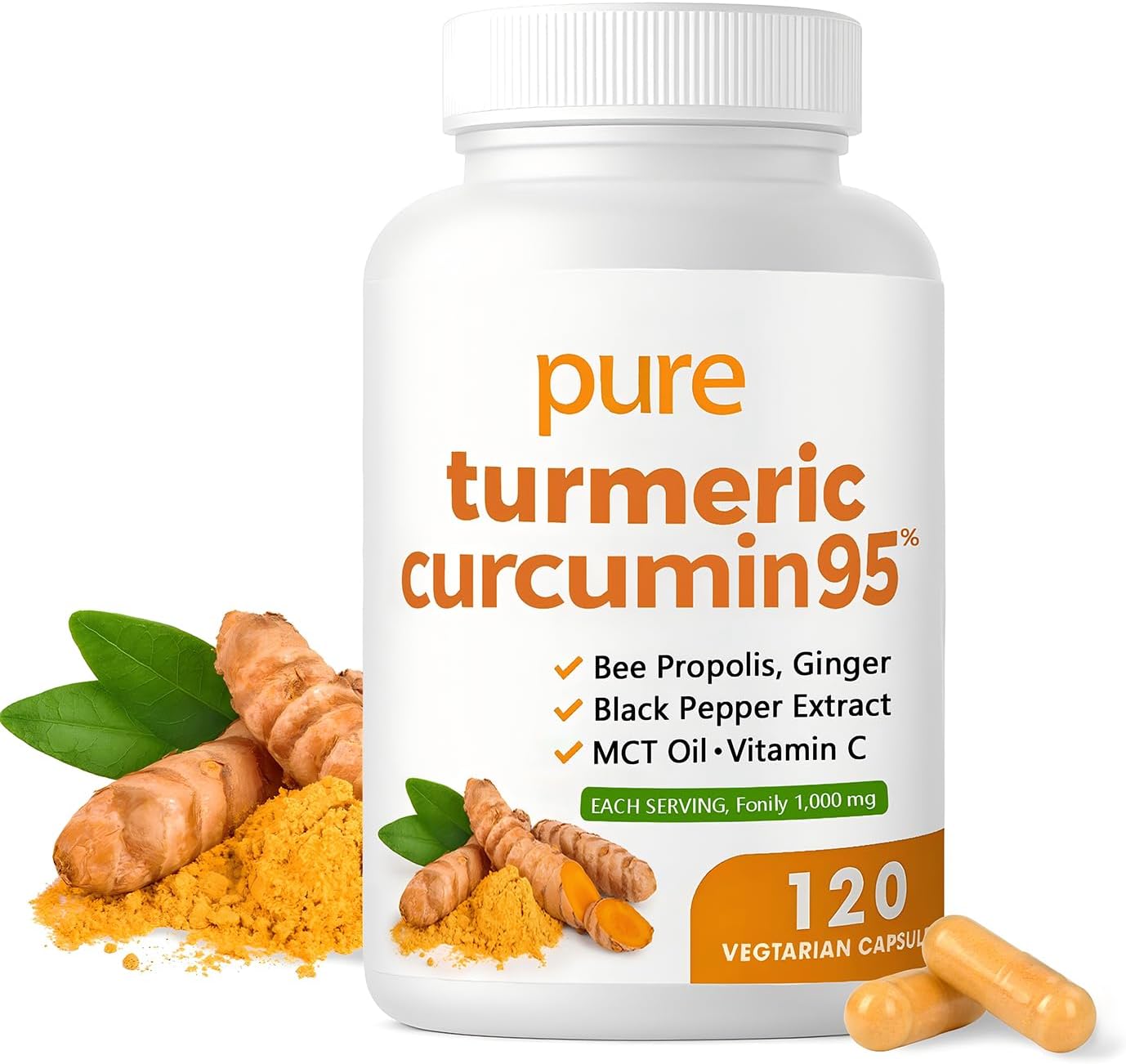 Turmeric Pure Turmeric Curcumin 95 1000 mg - Black Pepper Extract | Vegan Capsules 120