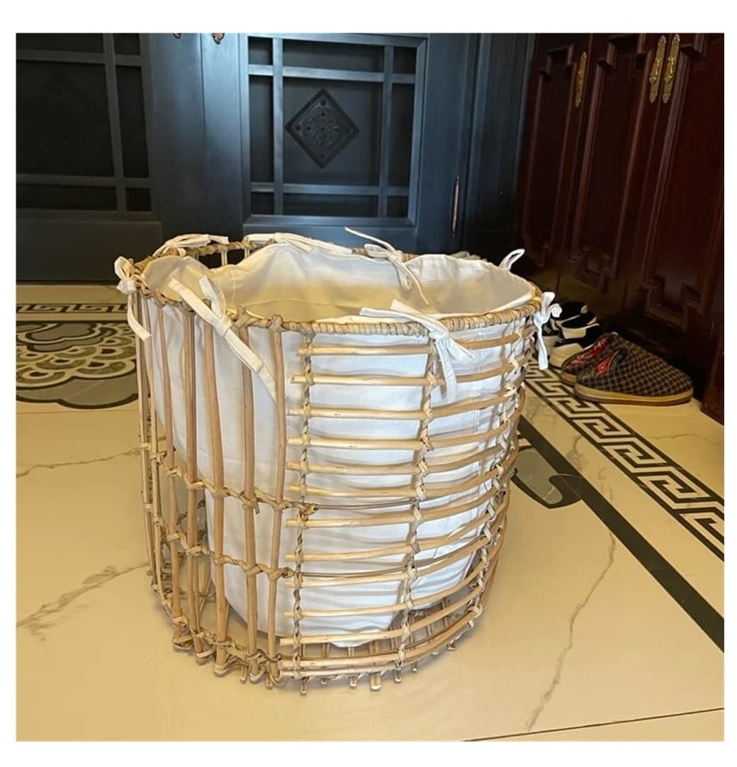 Cesto Ropa Hamper Cesta de Ropa Sucia Tejida a Mano, cestas Mimbre Boho con asa, Almacenamiento Accesorio Lavandería(38 * 38cm)