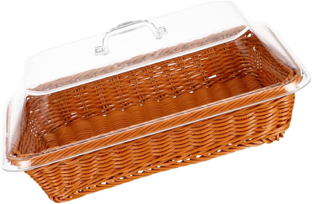 VALICLUD Woven Rattan Bread Basket with Lid 40x30x15cm Multipurpose Handwoven Storage Bin for Kitchen Tabletop Food Serving and Outdoor Picnic Fruit Basket