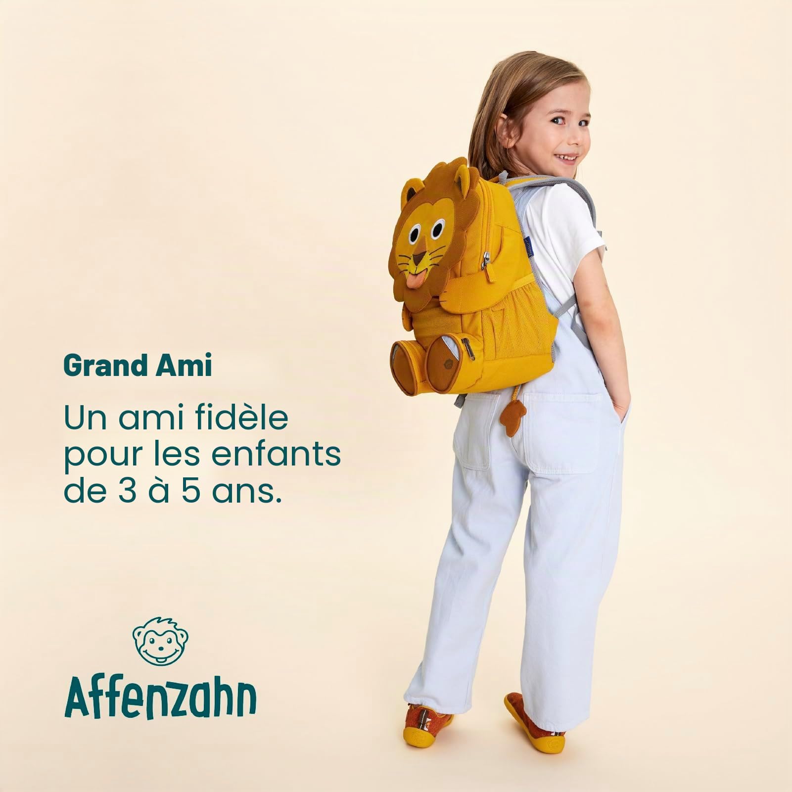 Affenzahn Grand ami Sac à dos de maternelle pour enfants de 3 à 5 ans, fonctionnel, 8 l, taille unique