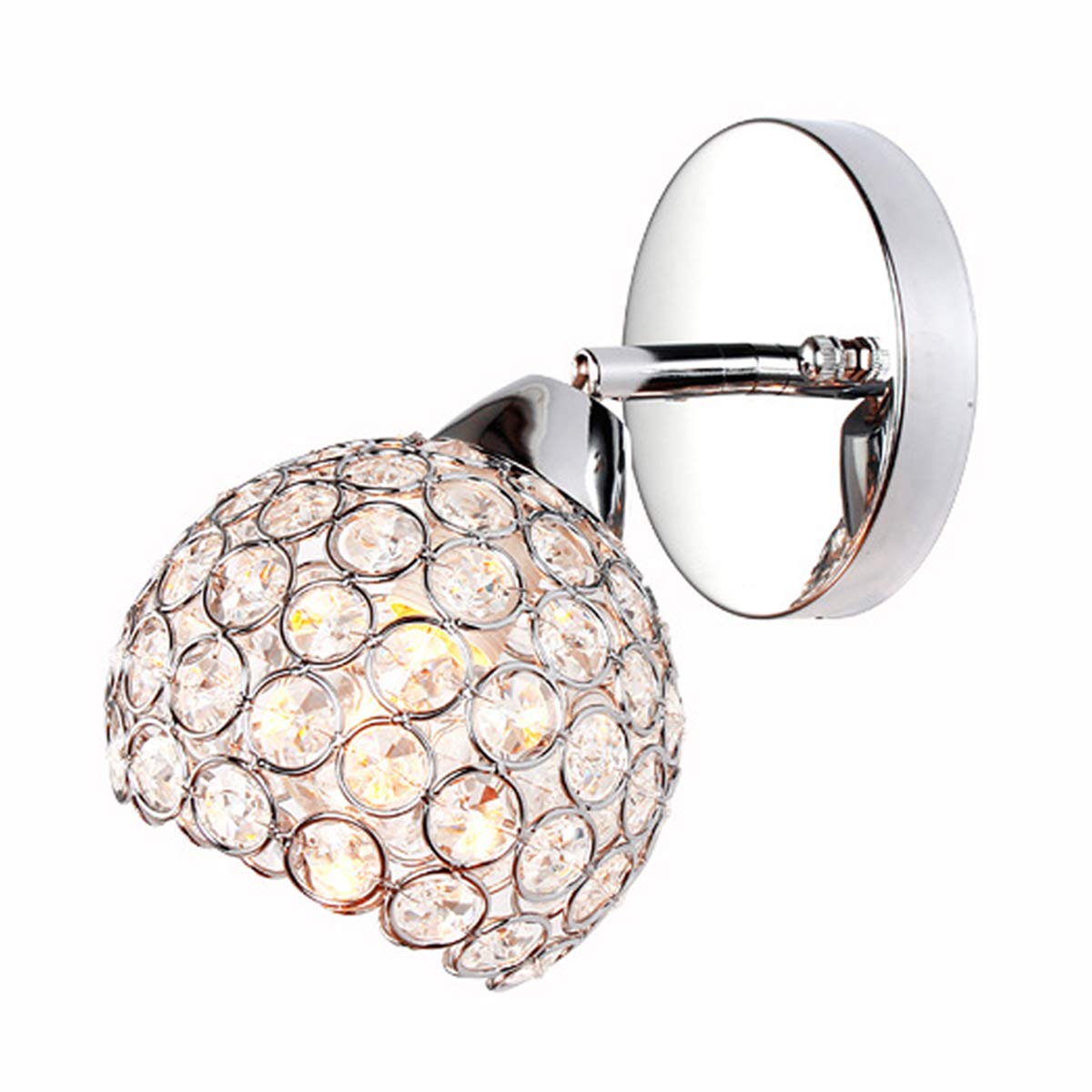 WXKAGF Lámpara de Pared Moderna de Cristal Cromado para Interiores, lámpara de Noche para Dormitorio con Pantalla Redonda, lámpara de Pared Decorativa Ajustable con Cuello de Cisne, iluminación