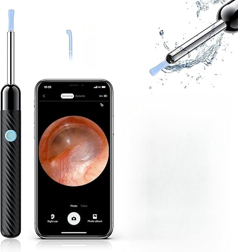 LEIPUT Ear Wax Removal - Ear Cleaner with Camera - Earwax Removal Kit with Light - Ear Camera with 6 Ear Spoon - Ear Cleaner for iOS & Android (Black)