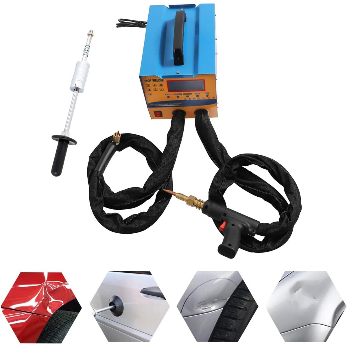 Soldadora por puntos extractora de abolladuras, kit de reparación de abolladuras con soldadora de pernos de 6 kW, máquina de soldar por puntos de 7 modelos con protección contra sobrecalentamiento