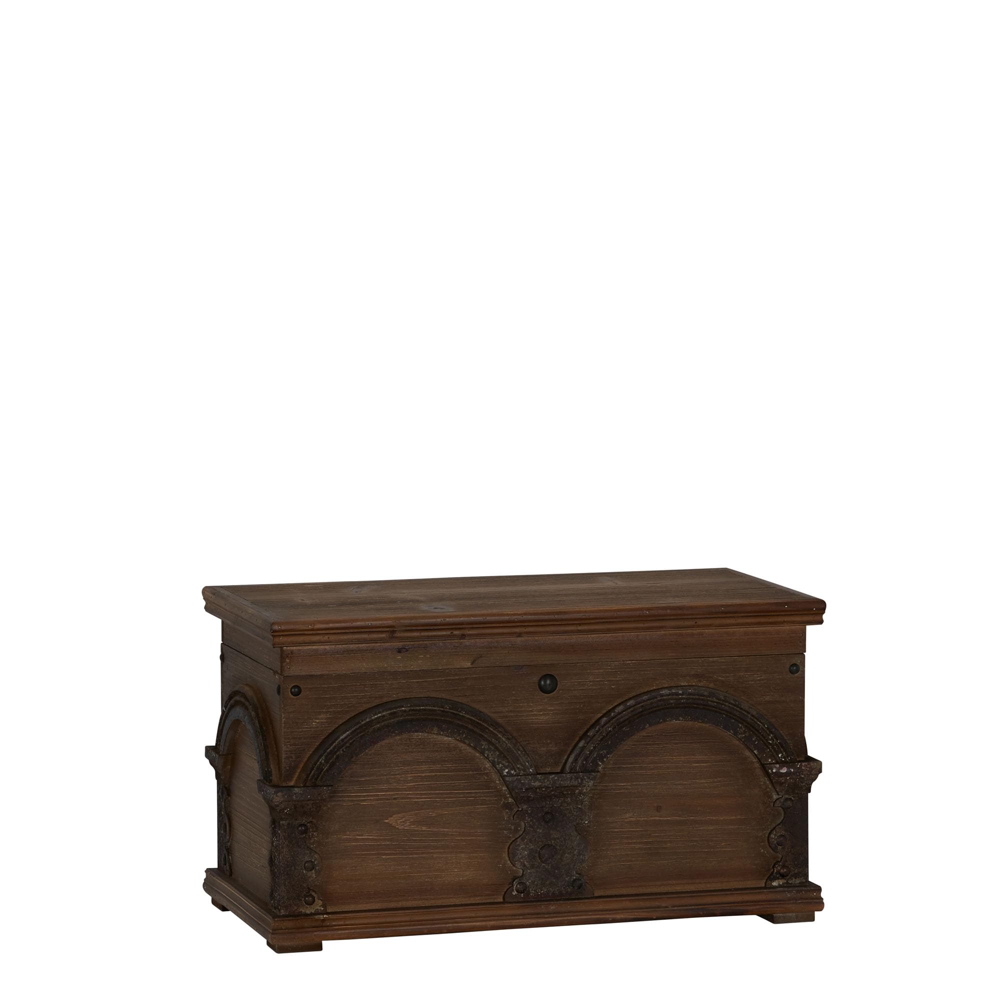 household essentials wooden arch trunk storage chest small brown