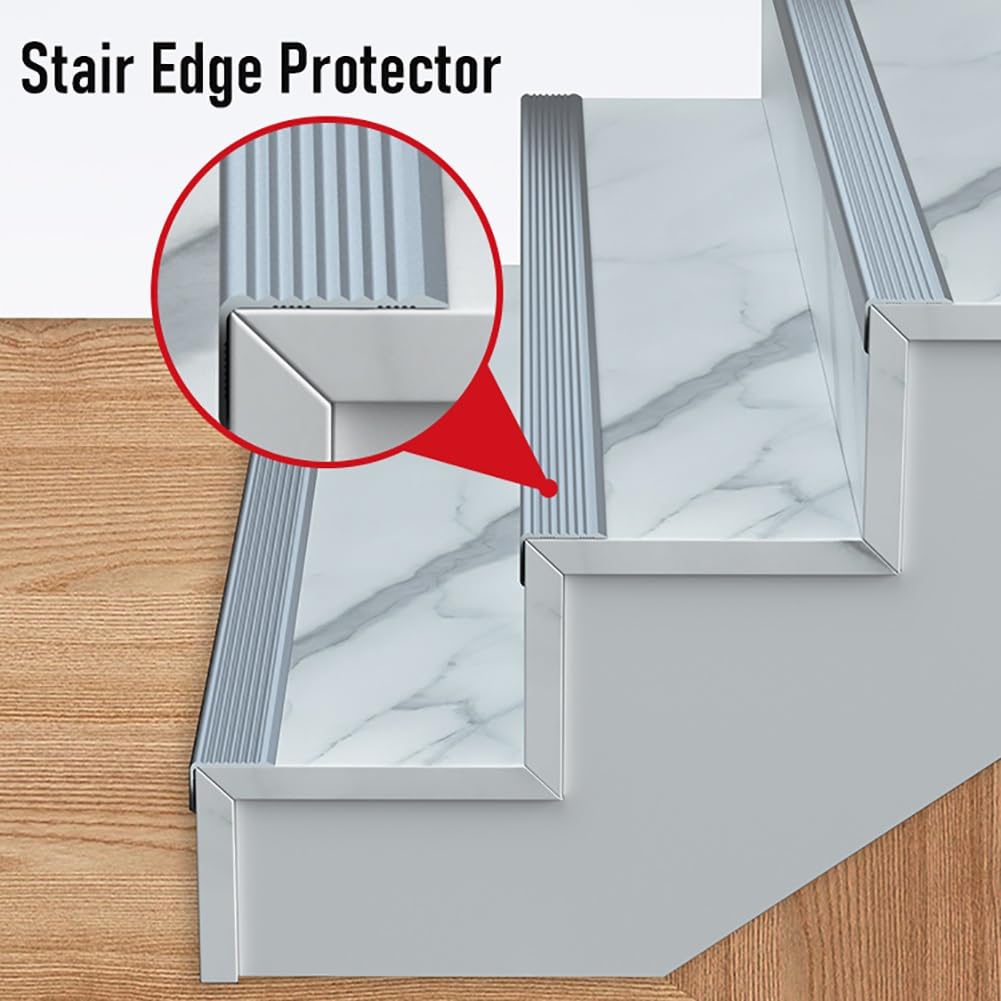 Perfil angular de borde de escalera en forma de L, longitud 100/134 cm, Perfil de protección de borde de escalón de aluminio antideslizante para interiores y exteriores(Rose gold,120cm/47 In)