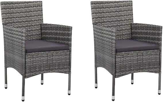 Rattan Chair Set of 2 Grey Poly Rattan with Steel Frame 22.4"x20.5"x33.1" Modern Curved Design for Patio Garden Balcony Indoor Outdoor Dining Lounge
