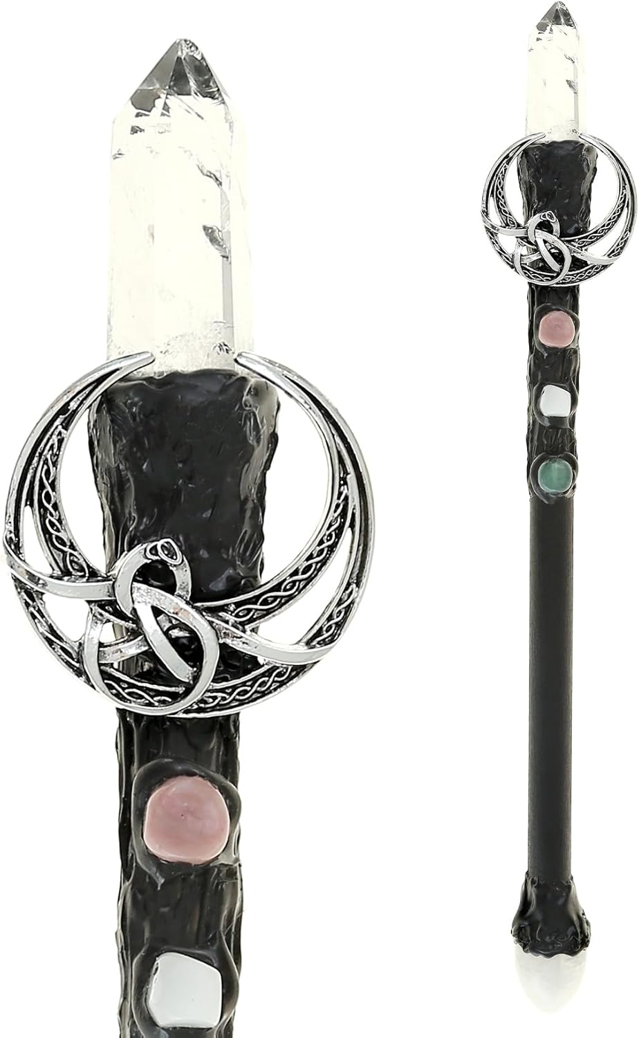 9 Inch Wooden Wand with Real Crystal and Moon Accent, Lightweight 60g Mystic Wand 03