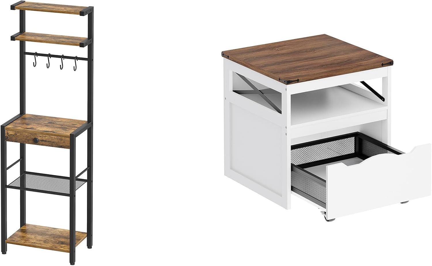 Bakers Rack, 5-Tier Coffee Bar Station, Coffee Stand with Pod Drawer Holder, Mini Fridge Stand with Mobile Storage Basket, KF01BRY1-HB50WH