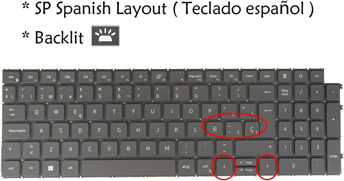 Laptop Replacement Keyboard for Dell Inspiron 3510 3511 3515 3520 3521 3525 3530 3535 5510 5515 5518 7510 7610 Backlit, No Cover (SP Spanish Español Layout, Black)
