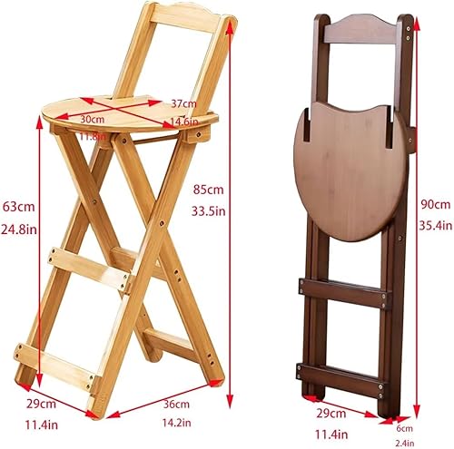 Miniatura 3 de Taburetes de bar plegables de bambú, taburete de altura de encimera de cocina con respaldo y reposapiés, sillas de bar portátiles para el hogar,