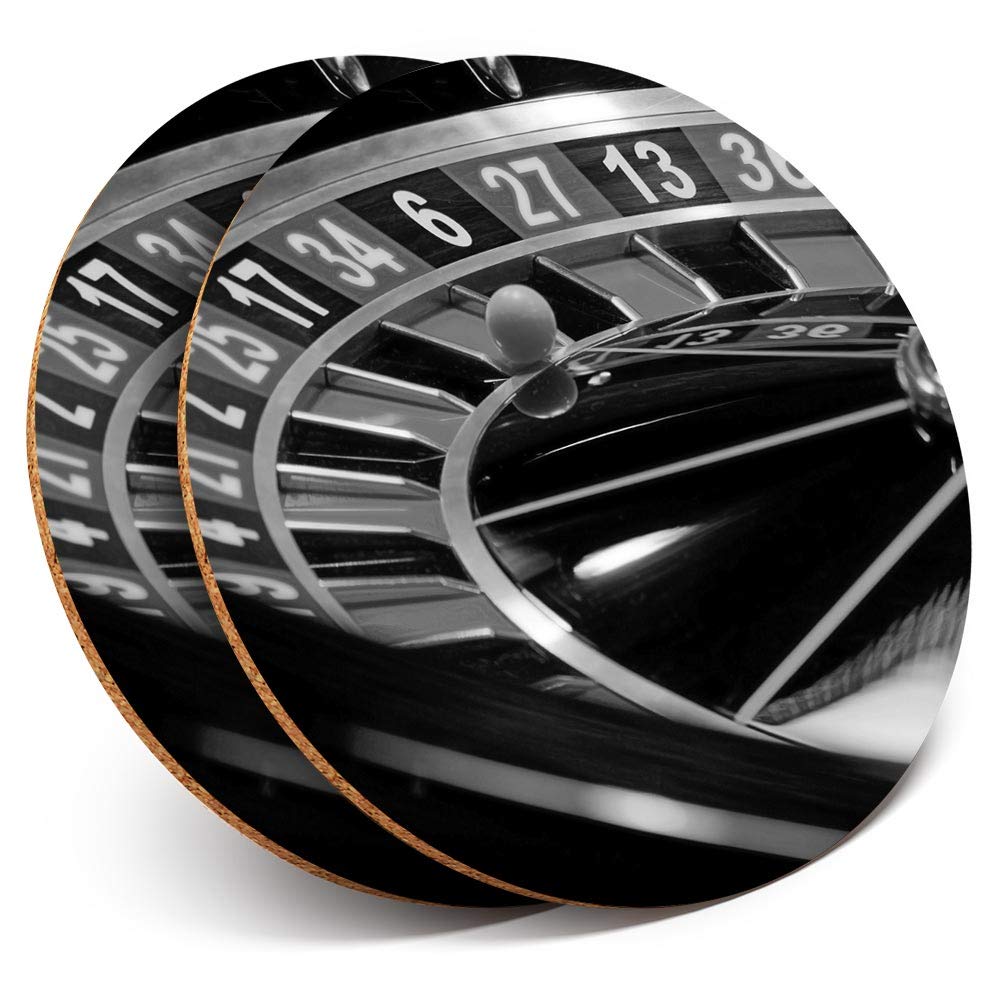 Destination Vinyl Ltd Multicolor 2 X Round Coasters - Roulette Wheel Casino - Cork Backed Home Kitchen Accessory Tea Coffee Mug Mat #39421