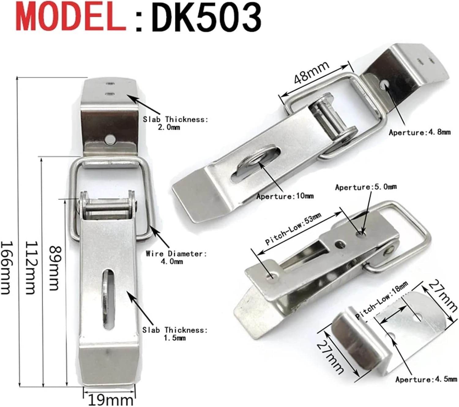 Buckle Two Kinds of Materials Spring Loaded Suitcase Chest Locking Hasp Lock Hardware Box Lock Toggle Latch 1Pcs(5pcs-503-304 SUS)