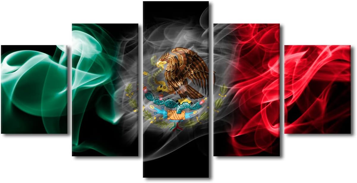 Mexican Embroidered Flag Poster Home Decorations for Living Room Native Mexico Pictures Paintings Home Decor Canvas Wall Art Modern Artwork Wooden Framed Gallery-Wrapped60 Wx32 H1