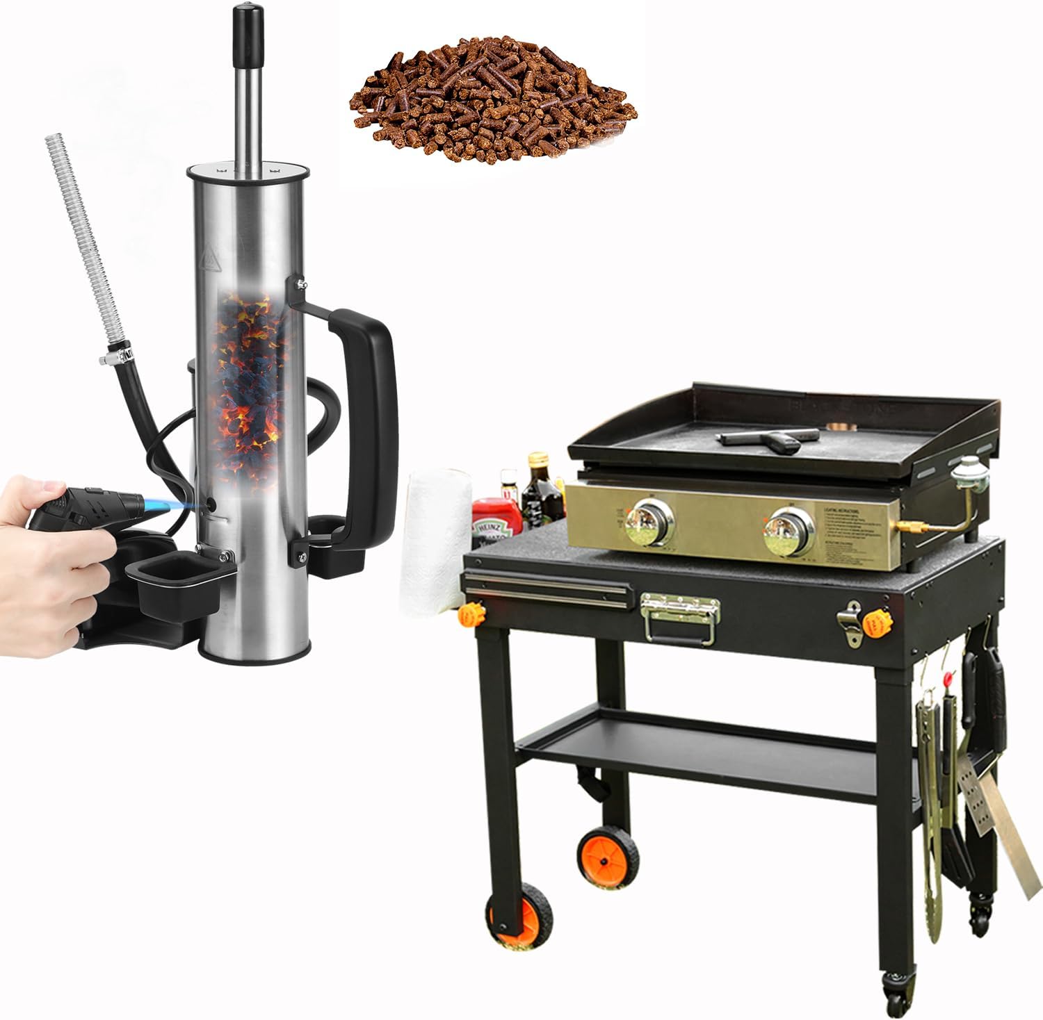 EUTRKei Cordless Electric Smoker, Smoke Tube for Pellet Smoker with Air Pump, Cold or Hot Smoking for Any Grill, Foldable Ninja Grill Stand& Blackstone Griddle Stand for Outdoor