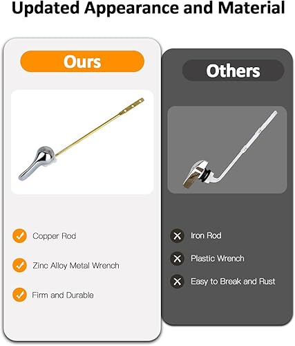Miniatura 2 de Hidnvefen Kit de repuesto de mango de inodoro universal para inodoro, palanca de viaje de tanque de inodoro de aleación de zinc con brazo de latón