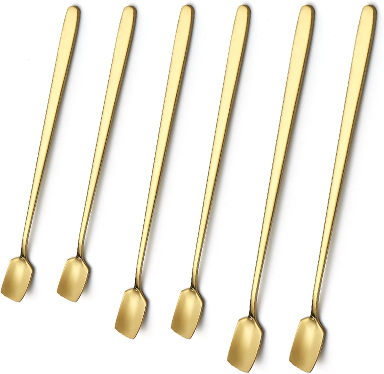 NUOMI 6 cucharas de mezcla de mango largo de acero inoxidable, cabeza cuadrada, para café, té, postre, cóctel, cocina, 13156.7 in, dorado