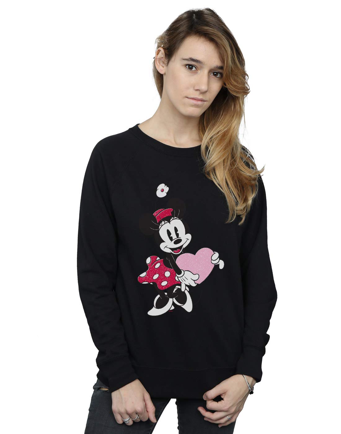 Disney Women's Minnie Mouse Love Heart Sweatshirt Black Medium