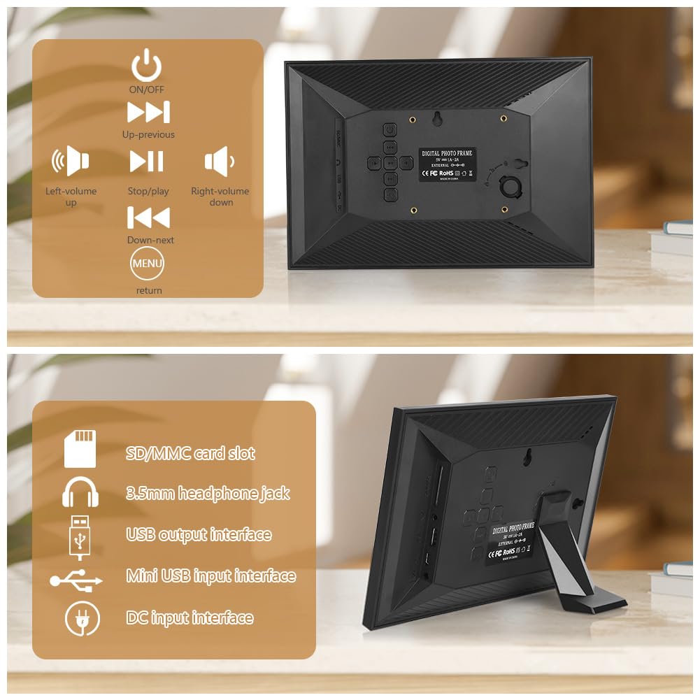 Vicloon Cadre Photo Numérique 10,1 Pouces avec Télécommande, 32 Go Stockage, Cadre Photo Électronique, Écran HD 1280x800 IPS, Support Lecteur Photo/Vidéo/Calendrier/Alarme, Rotation Automatique