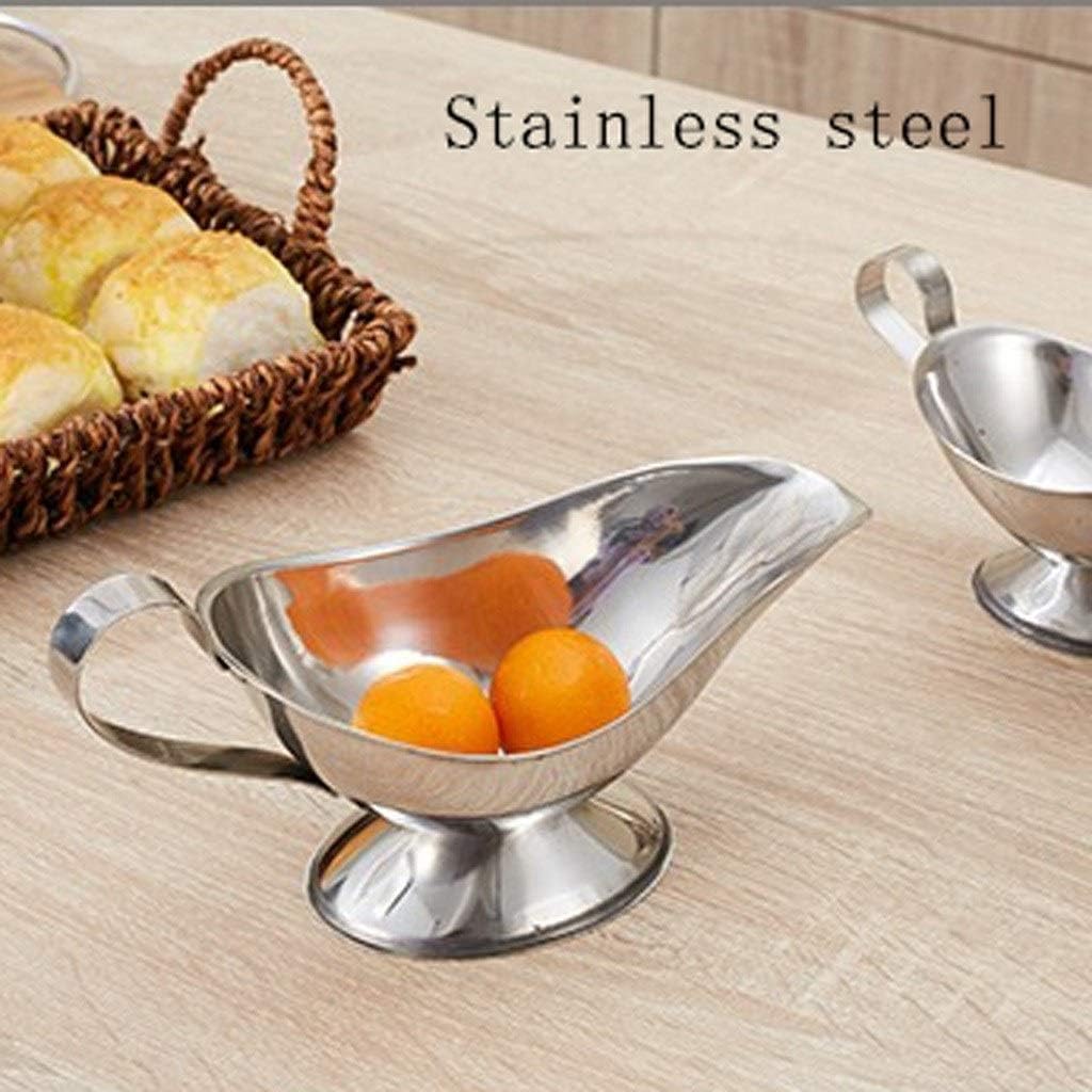 Saucer Gravy Boat Stainless Steel Gravy Boat, Stainless Steel Saucier with Ergonomic Handle and Big Dripless Lip Spout Sauce Boat Gravy Boat Dish(L), Large, 20010125