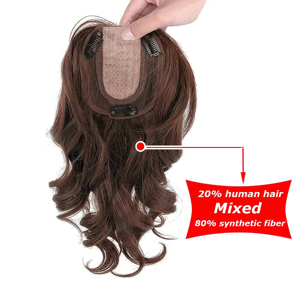 14" Natural Wavy Hair Toppers for Women, Middle Part 11x13cm U Part Silk Base Topper Hair Piece Clip in Topper Top Hair Extensions Wave Wiglets Hairpieces for Thinning Hair Light Brown