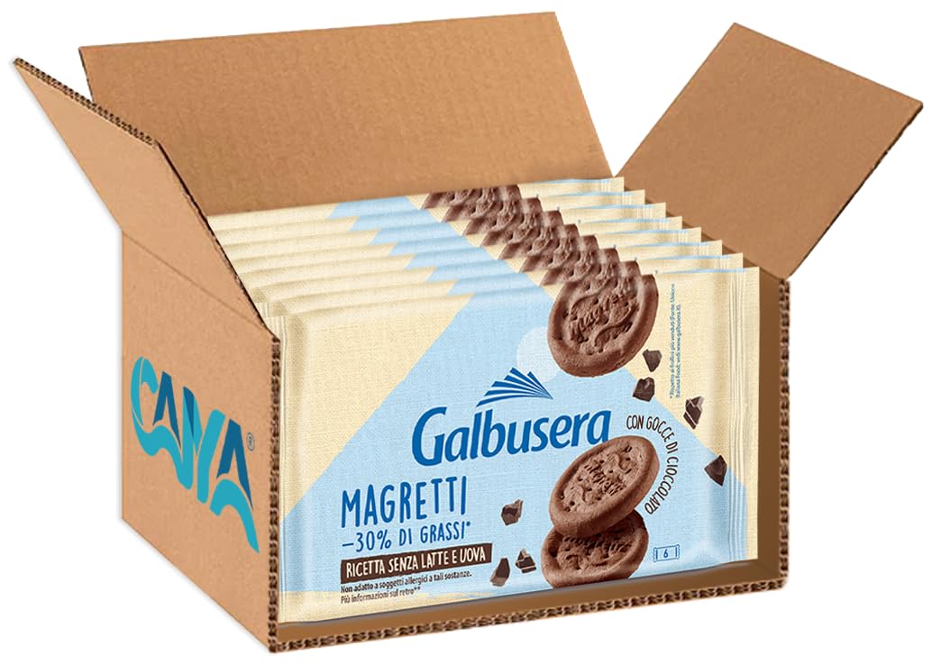 8X Galbusera Magretti Biscotti Frollini con Cacao e Gocce di Cioccolato Senza Latte e Uova 260g