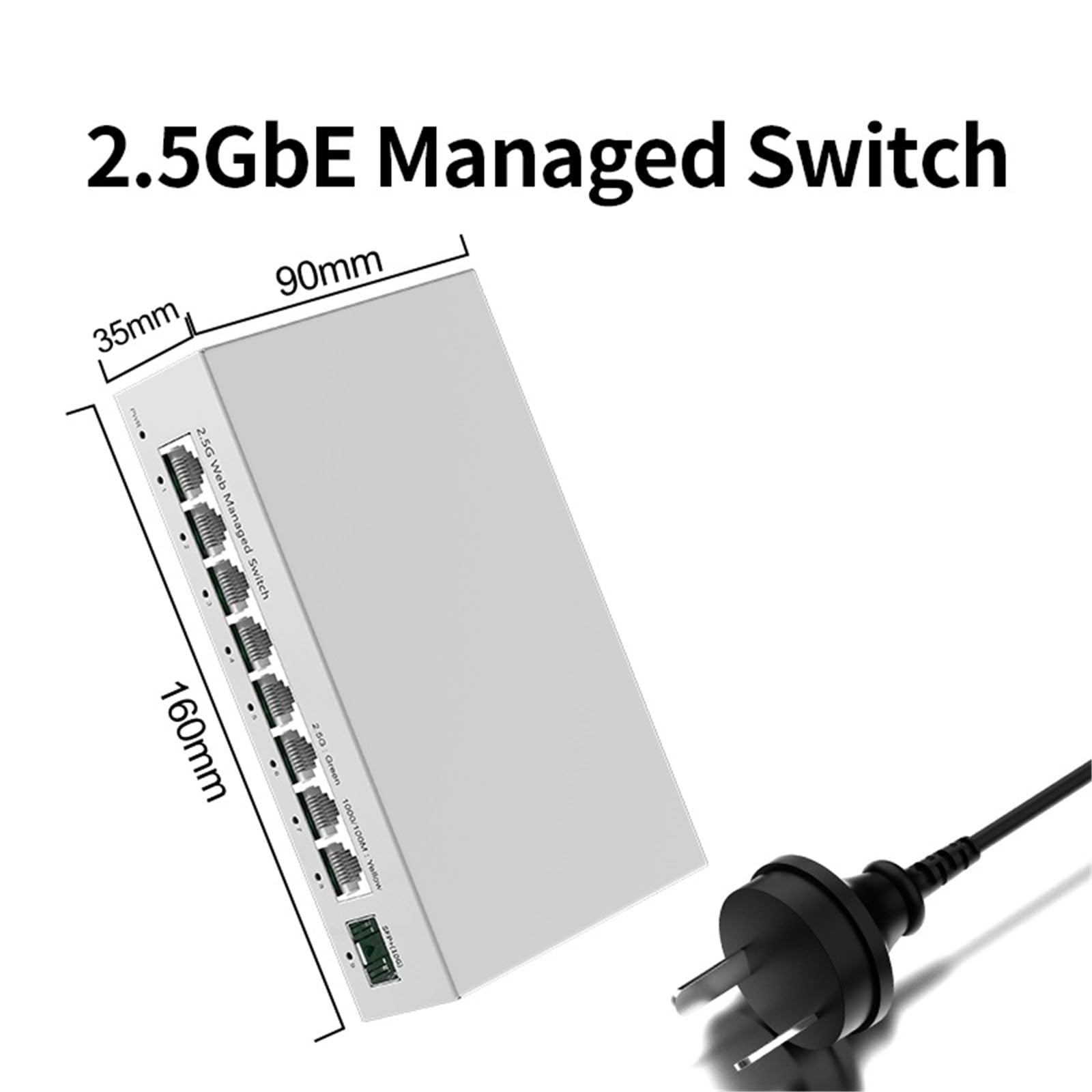 Przełącznik przemysłowy Zarządzany przełącznik 2,5 GbE, 8-portowy przełącznik sieciowy 2,5 GBASE-T, gniazdo 10G SFP+, łącze w górę, zarządzane przez sieć (adapter AU)