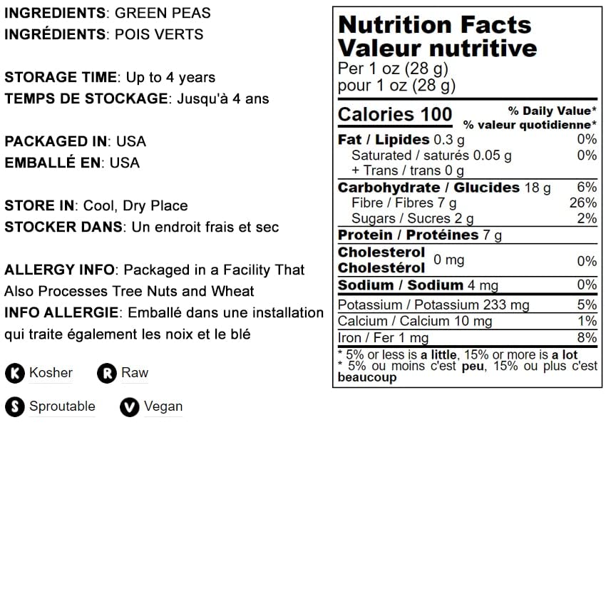 Miniatura 3 de Guisantes verdes secos enteros, 2.5 libras  Vatana verde, germinable, vegano, kosher, a granel. Necesita remojo previo. Rico en proteínas, fibra,