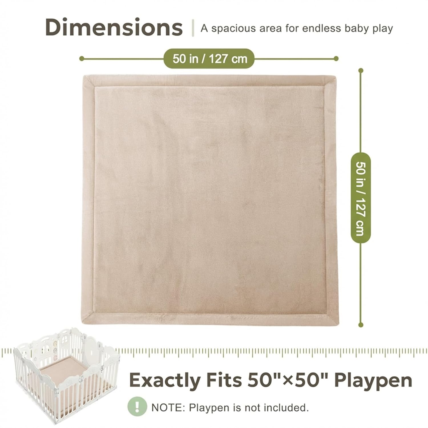 Thick Baby Play Mat for Floor,50x50 Playpen Mat,Ultra Soft Mat for Tummy Time,Cushioned Extra Large Crawling Mat with Baby-Safe & Non-Slip for Babies,Toddlers,Infants,Kids,Easy Care,50"x50",Beige